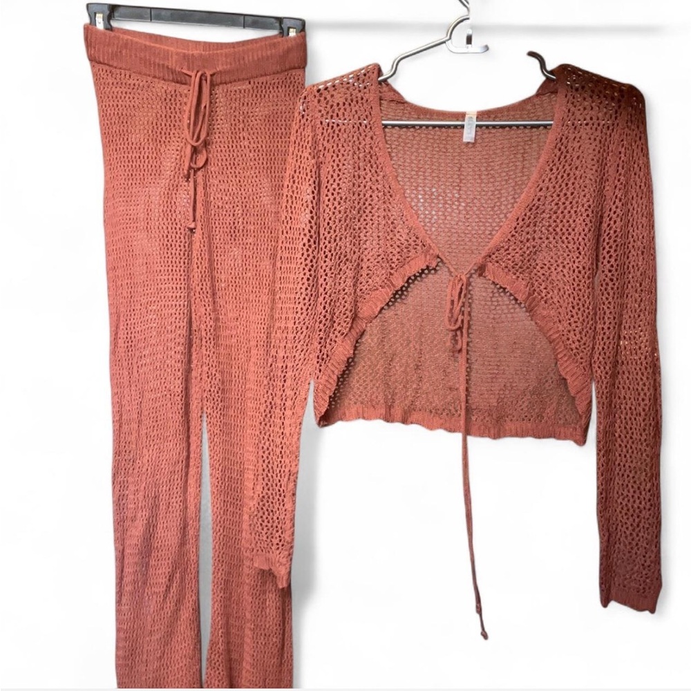 Women's Terracotta Knit Pants & Cardigan Set